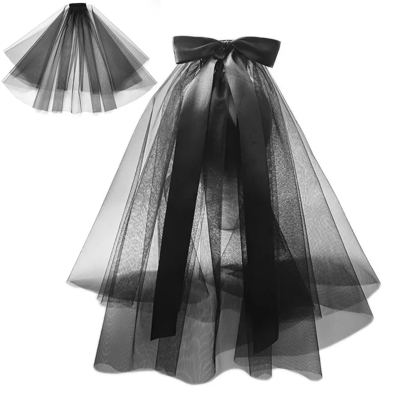 

New Short Tulle Bridal Veil Bow-knot Ribbon Edge With Hair Comb Marriage Veil Women Wedding Accessories