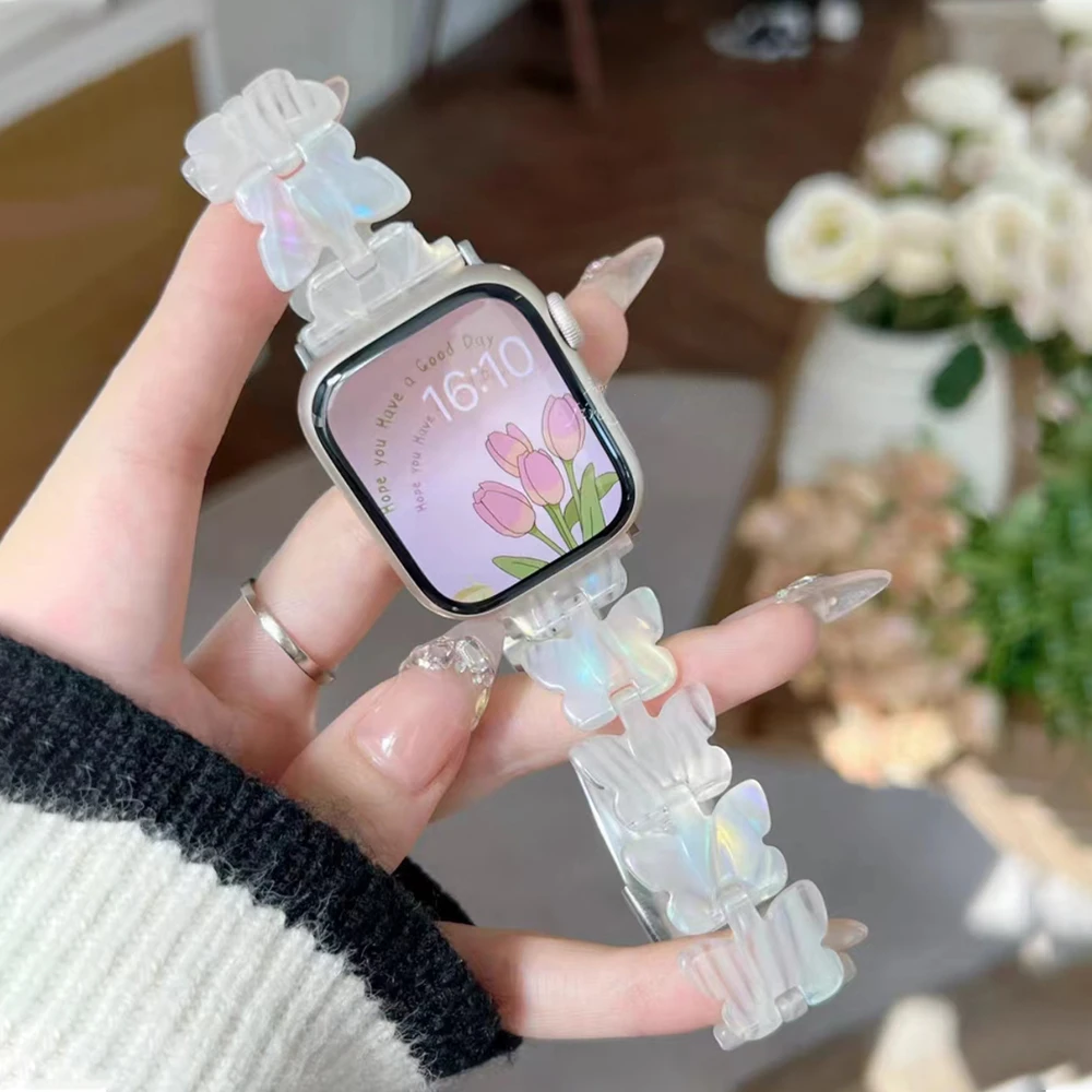 

Ремешок полимерный для Apple Watch Series 6 5 38 40 мм 44 мм 42 мм, роскошный браслет для девушек iWatch SE 7 4 3 2 41 мм 45 мм