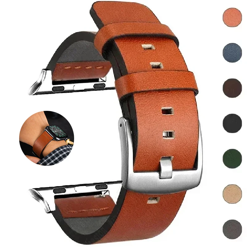 Leather Watch Strap Band for Apple Watch Ultra 3 S11 S10 Series 9 8 7 6 SE 5 4 Compatible 49mm 46mm 45mm 44mm 42mm 41mm 40mm 38mm Multiple Colors