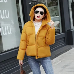 Korean Fashion Winter Thicken Short Down Coat Office Lady Casual Commute Zipper Hooded Parkas Solid Colors Big Pocket Overcoats