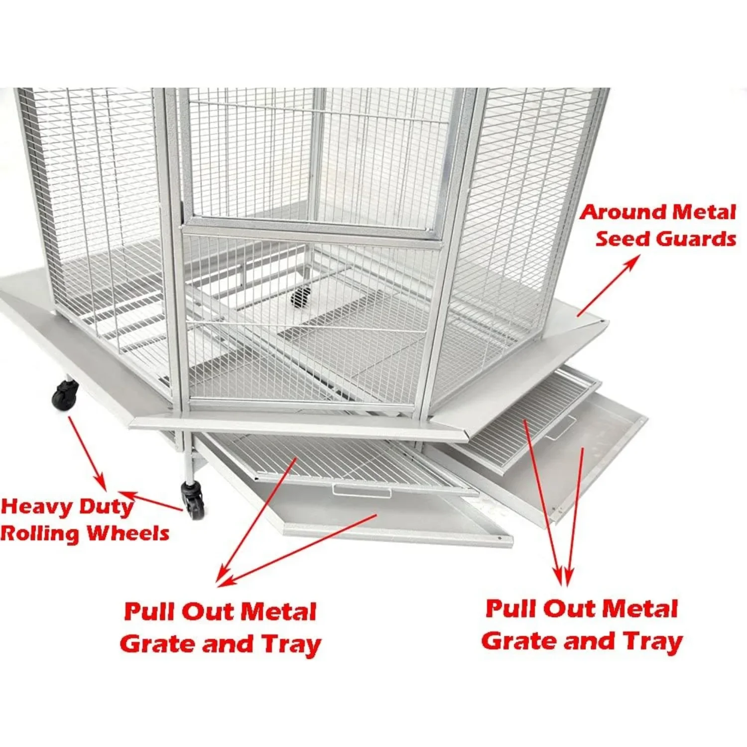 X-Large Corner Parrot Bird Flight Breeding Wrought Iron Rolling Home Cage Solid Plated Feeder Doors with Around Metal Seed Guard