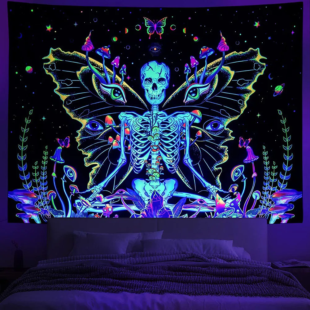 

UV Reactive Trippy Neon Tapestries Glow in the Dark Blacklight Trippy Wall Haning Tapestry for Bedroom Party Beach Living Room