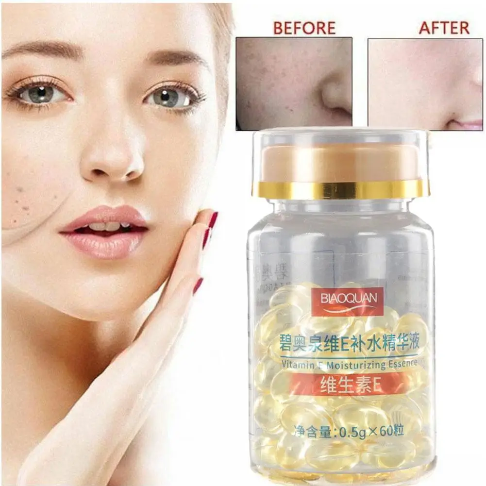 60pcs/bottle Vitamin E Soft Gel Capsules Serum Removal Spot Acne Treatment VE Freckle Capsule Whitening Essence Liquid korean vitamin e extract capsules anti wrinkle whitening cream hydrating ve serum freckle capsule wrinkle removal skin care