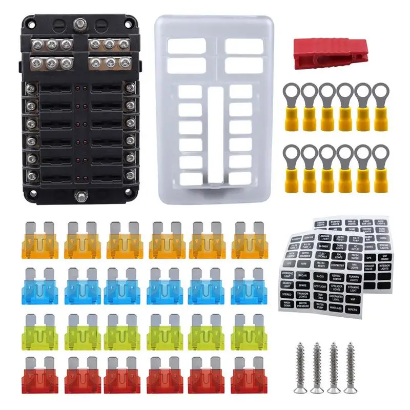 

12 Way Automotive Fuse Box 12-Way Cars Plug-In Screw Wiring Fuse Block Car Accessories Fuse Supplies For Automobile Motorcycle