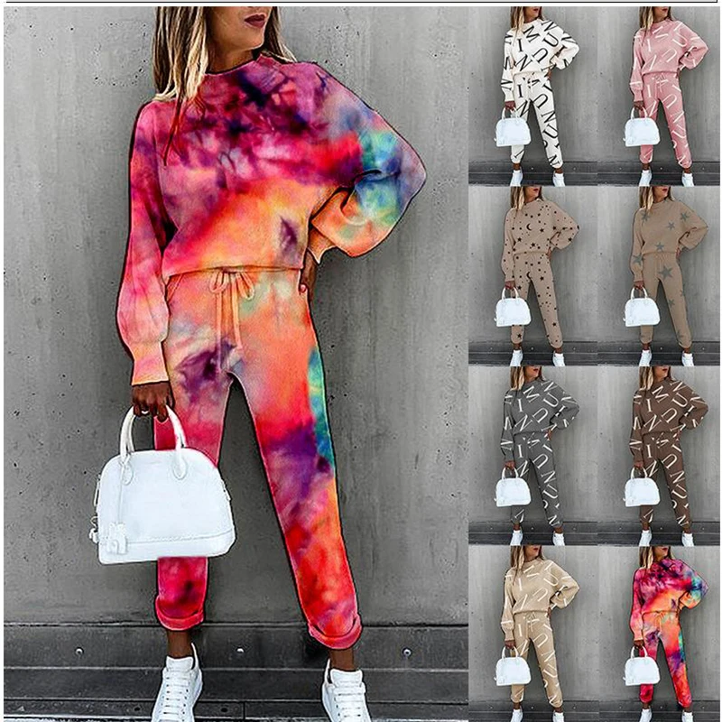 Female Tracksuit 2 Piece Set women's tie dye printing turtle neck long sleeve fashion leisure suit WOMEN Jacket trousers new fashion high waist broken holes straight jeans 2023 women s loose denim pants female british style commuter light blue trousers