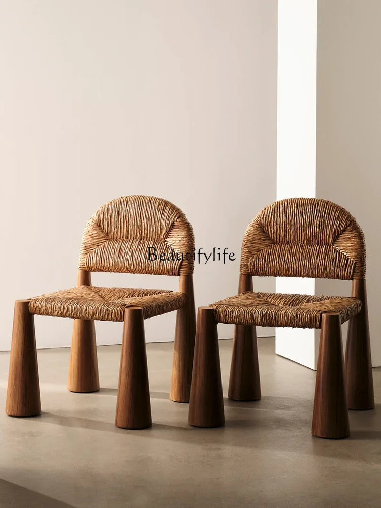 

Solid Wood Water Plants Woven Rattan Chair Vintage B & B Restaurant Rattan Dining Chair