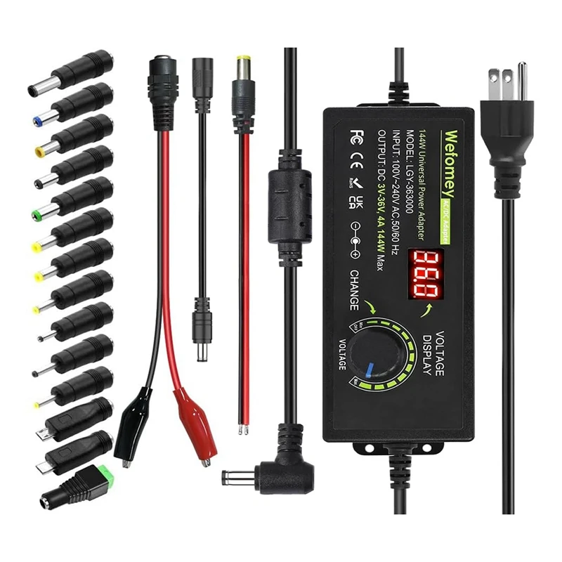 Универсальный источник питания 3-36 в, 4 а, 144 Вт, 3 в, 5 В, 6 в, 9 В, 12 В, 15 в, 18 в, 20 В, 24 В, 30 В, 36 В, регулируемое переключение, постоянный и переменный ток, прочная вилка европейского стандарта