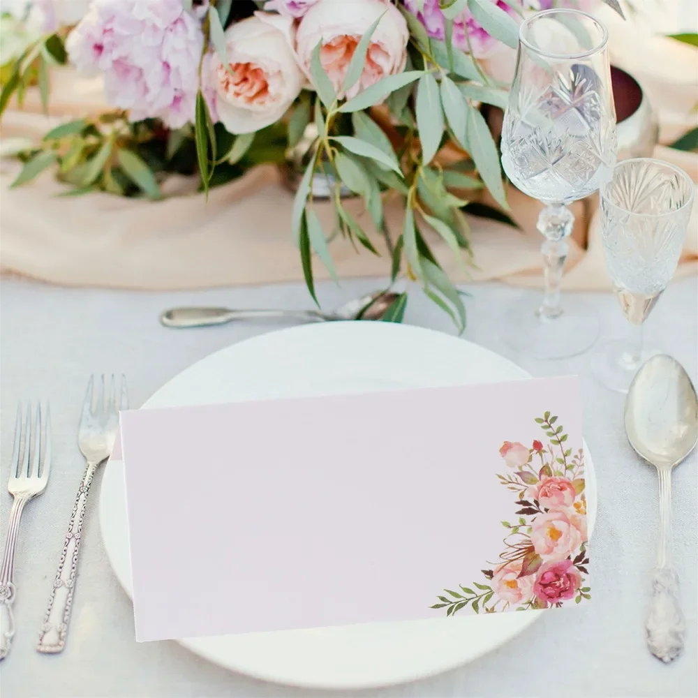 20/50/100pcs Wedding Seating Number Table Card Name Place Cards Printed Flowers Christmas Birthday Party Decor Greeting Card