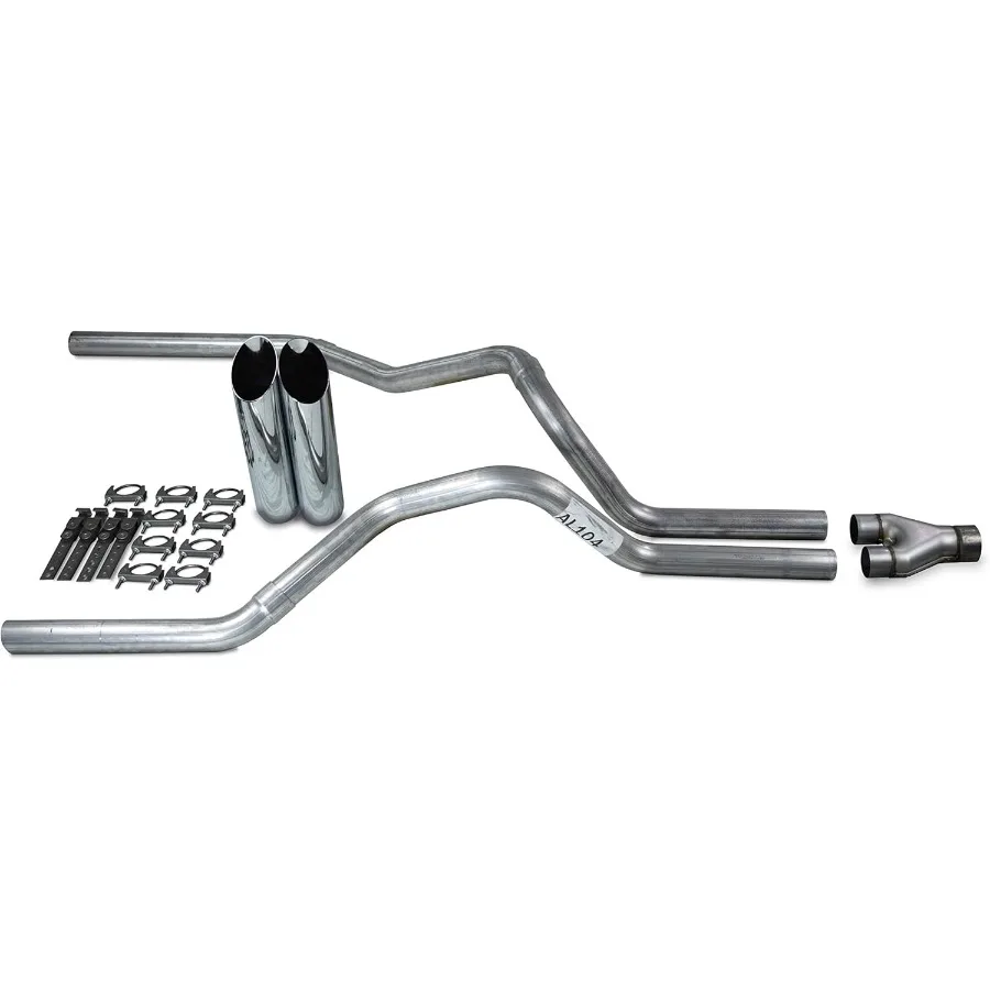 Truck Exhaust Kits-Shop Line Dual Exhaust System 2.5 inch Aluminized Pipe Y Pipe Chrome Tips