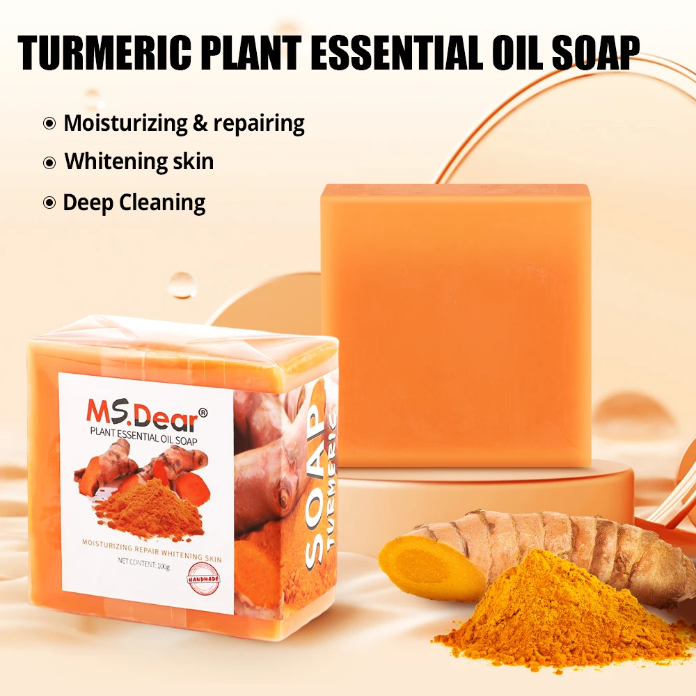 100g Natural Turmeric Soap Face Bath Cleansing Ginger Essential Oil Soap Ginger Soap Antioxidant Deep Cleansing Turmeric Soap 3