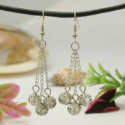 Kissitty 30 Pairs Stylish Tibetan Style Chandelier Earrings For Women Glass Beads Iron Chains Earring Hooks Jewelry Findings