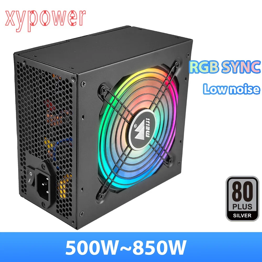 XY 850 Вт, 650 Вт, 600 Вт, 700 Вт, 750 Вт, 500 Вт, ПК Серебряный медальон, блок RGB PSU, черный игровой беззвучный вентилятор 120 мм, ATX, настольный силовой компьютер BTC
