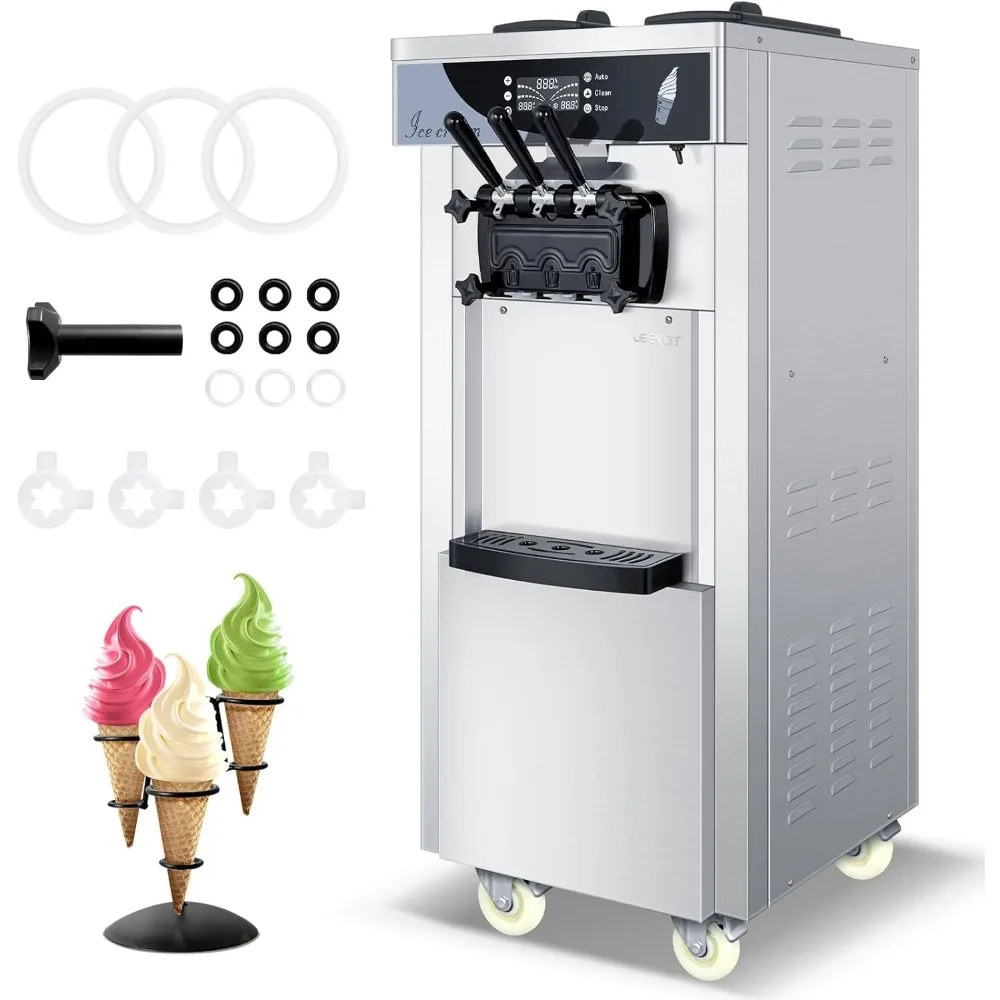 Commercial soft ice floor standing ice cream machine, 3 flavors, 2 hoppers, 3 dispensers, used in restaurants and snack shops 2