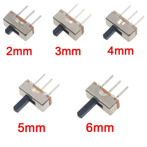 20Pcs SS12D00 Interruptor On-Off Mini Slide Switch 3pin 1P2T 2 Position High Quality Toggle Switch Handle Length:3MM/4MM/5MM/6MM