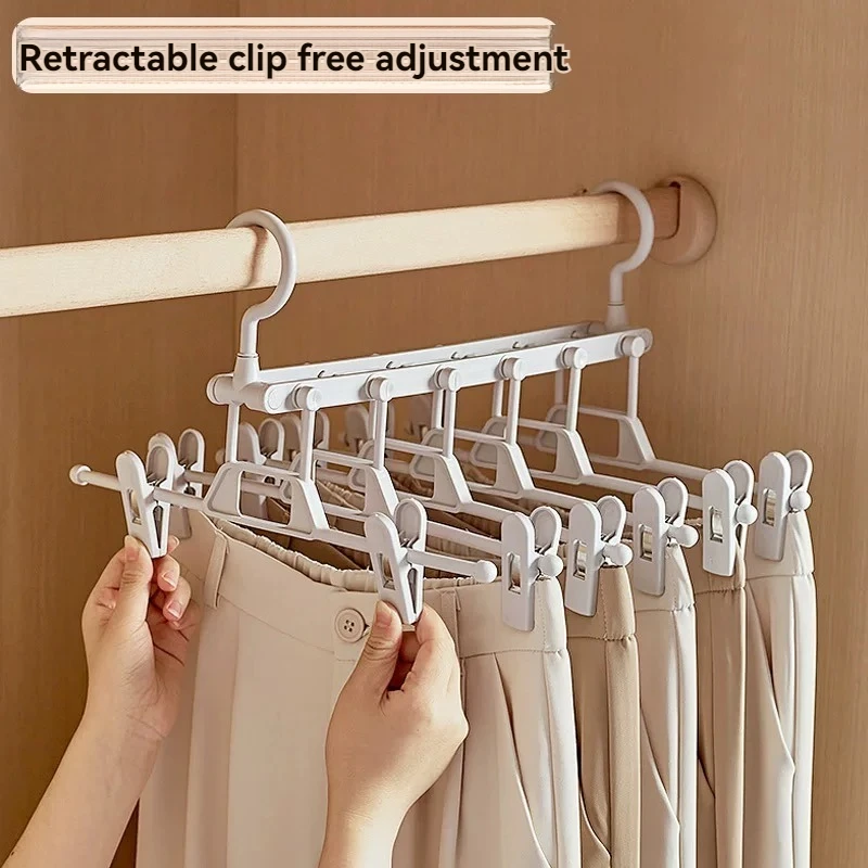 Folding Trouser Rack Multi-Functional Multi-Layer Clothes Hanger Household Non-Marking Non-Slip Magic Trouser Clip Wardrobe Stor 3