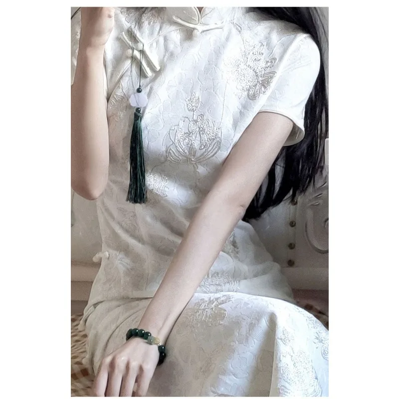 New Chinese Style Retro White Dress Women Summer Ancient Method Modified Cheongsam Young Girl  First Skirt Chinese Dresses