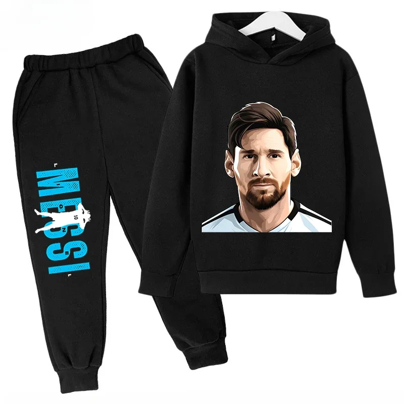 thumbnail image 1 of Conjunto de sudadera con capucha para niños de primavera, conjunto deportivo de 2 piezas, sudadera y pantalones, ropa para niños y niñas con estampado de Messi, ropa para bebés, 1 of 5