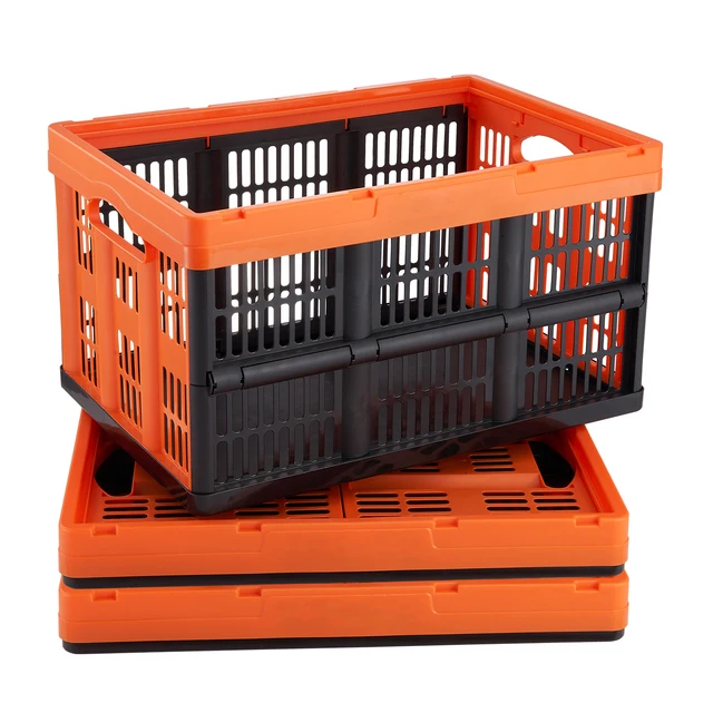 SucceBuy 45L 3/6 Pack Plastic Collapsible Storage Basket Folding Bins with Handles Stackable Containers for Clothes Grocery Toys