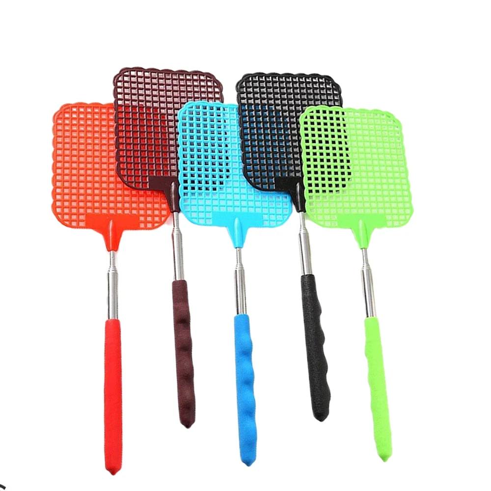 Retractable Fly Swatter Mini with Non-slip Plastic Handle Stainless Steel Adjustable Rod Flapper Insect Killer for Home Kitchen