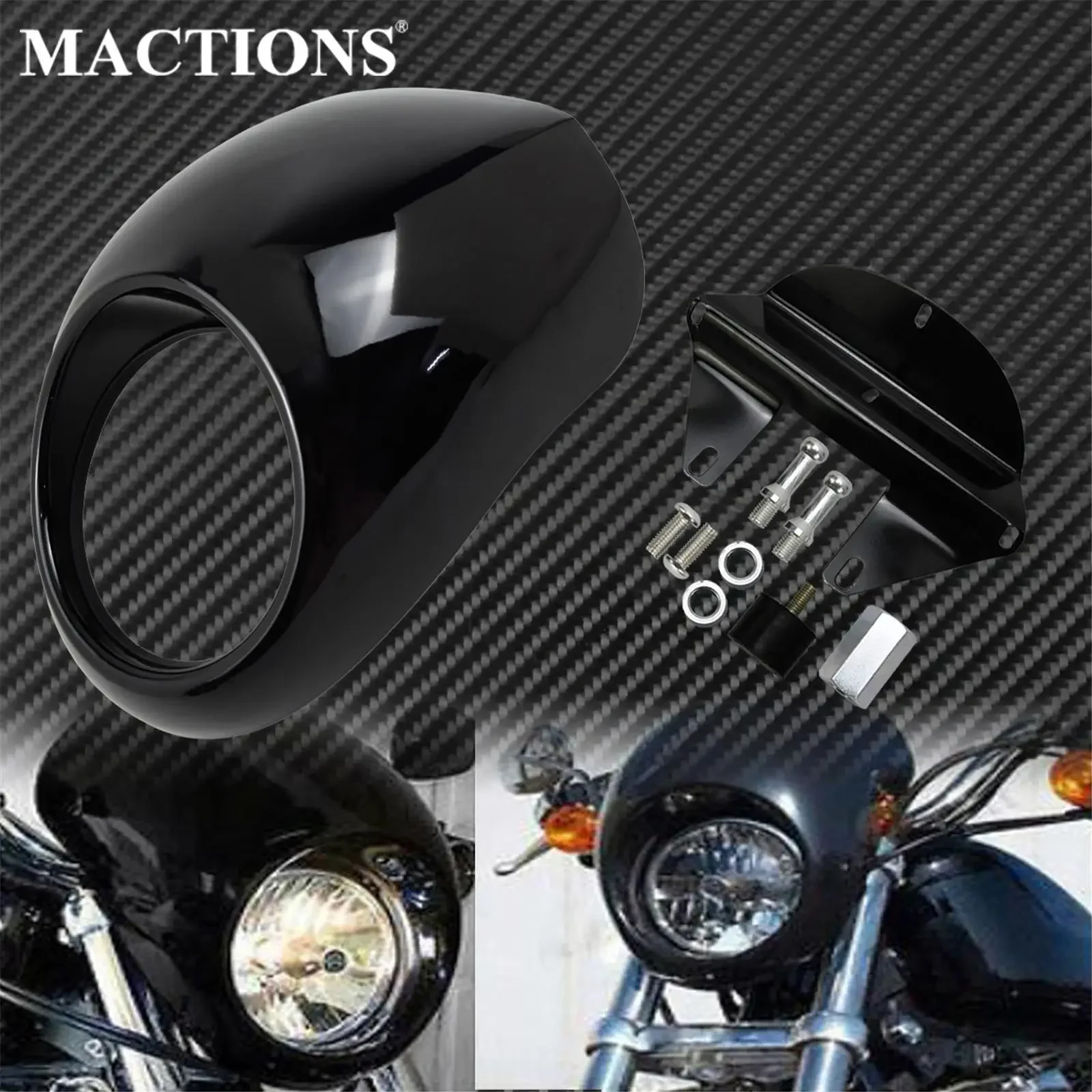 

Motorcycle Black Headlight Fairing Mask Front Cowl Fork Mount Kits For Harley Dyna Fat Bob FXDB Sportster XL 1200 883 FX 1973-UP