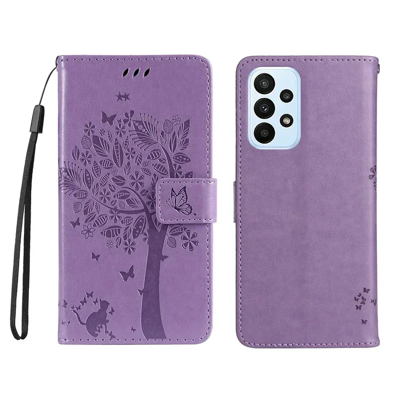 Elegant Leather Wallet Flip Case with Tree Design – Premium Mobile Protector