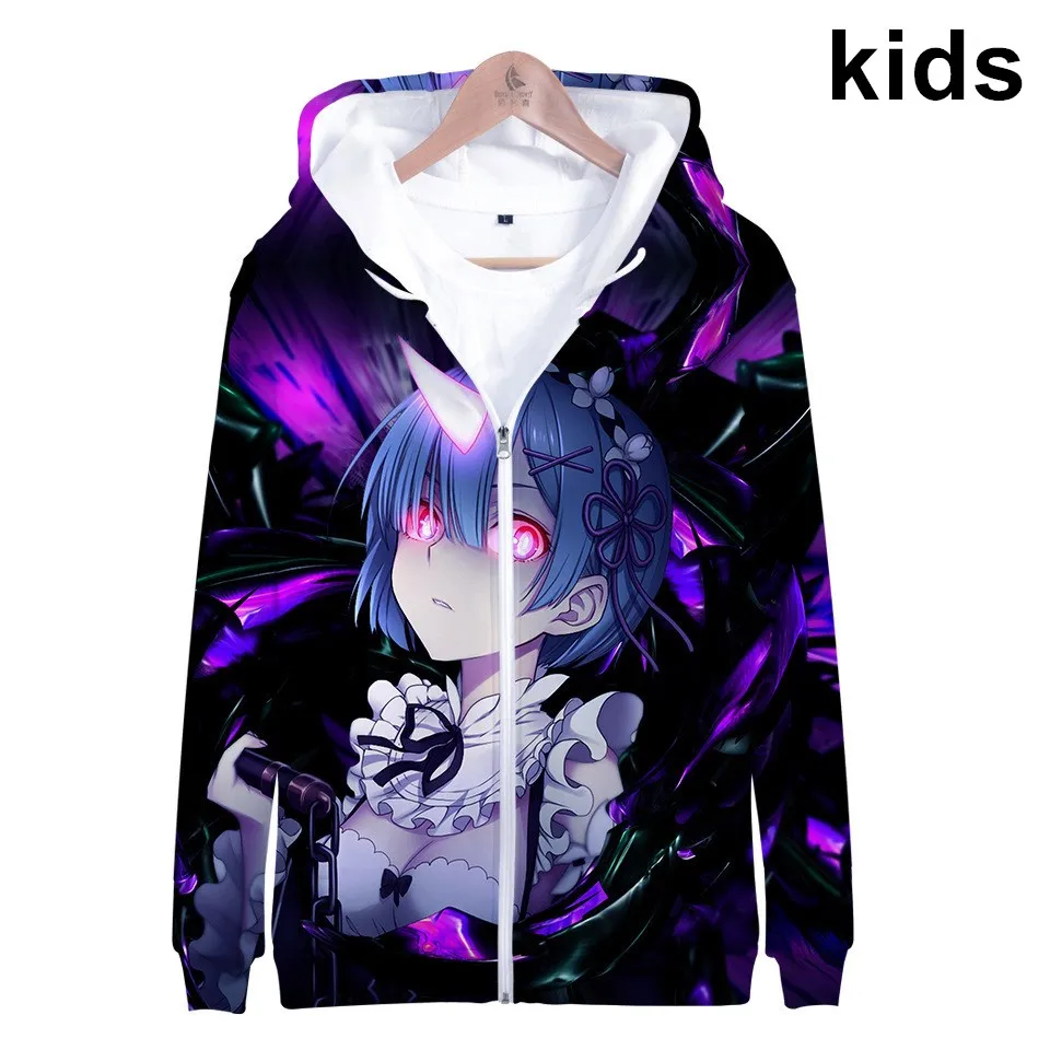 

2 To 14 Years Kids Hoodies Re Zero Cosplay Hoodie Sweatshirt Boys Girls Rem and Ram Harajuku Anime Jacket Children Coats
