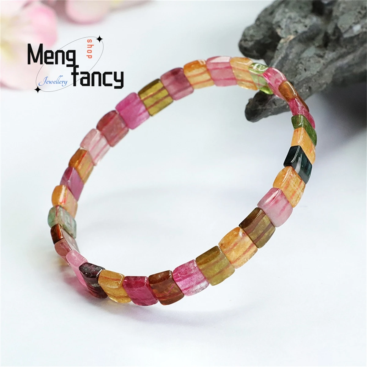 Natural Brazilian Candy Tourmaline Hand Bracelet Simple Generous Personalized Charm Versatile Men Women Fashion Couple Jewelry