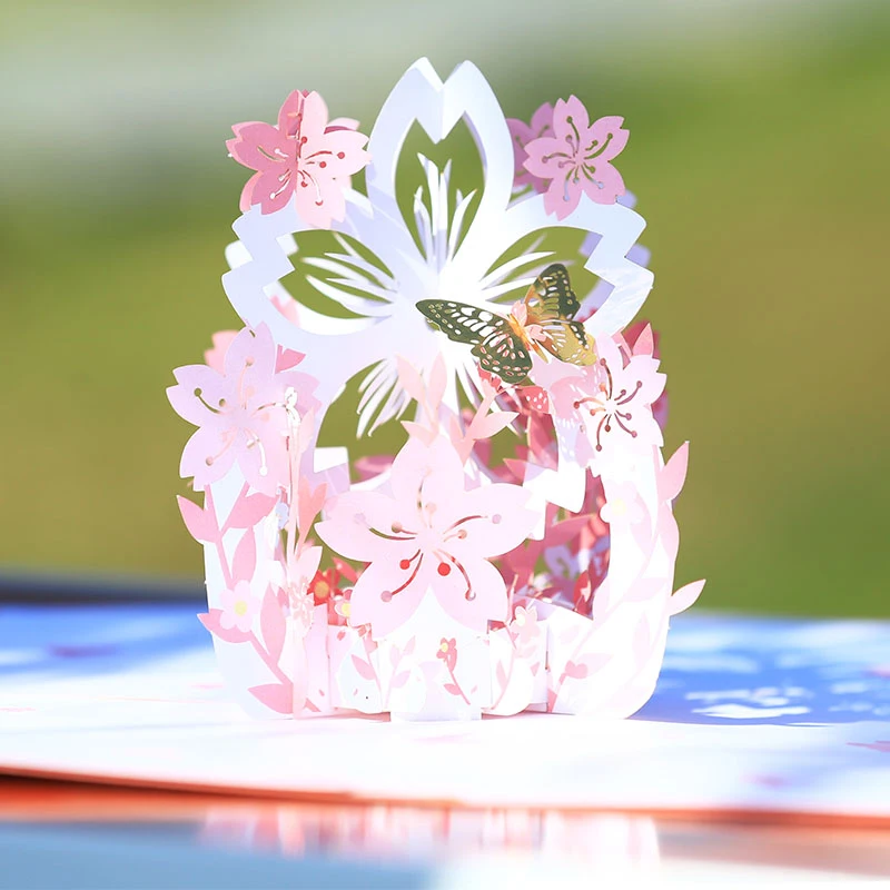 3D Cherry Blossoms Pop Up Greeting Card, Valentine's Day, Wedding Invitation, Girlfriend, Anniversary, Peace Card, Birthday Gift