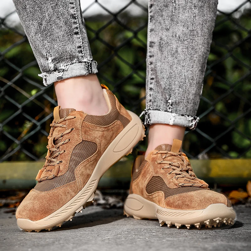 Summer Genuine Leather Men Shoes Outdoor Non-slip Hiking Shoes Breathable Mesh Men's Casual Shoes Luxury Men Sneakers Size 38-47
