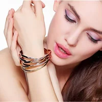 Three-in-one Bangles Stainless Steel Cuff Bracelets Triple Interlocked Bangle for Woman Girl Fashion Charm Jewelry 2