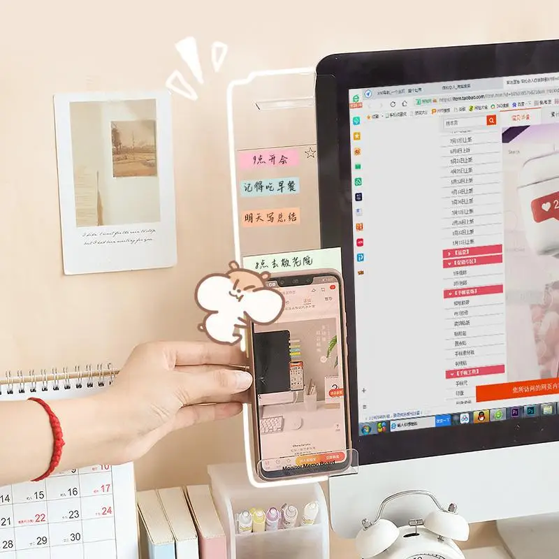 

Creative Acrylic Monitor Message Memo Board for Sticky Note Transparent Name Card Phone Holder Desktop Plastic Holder Stationery