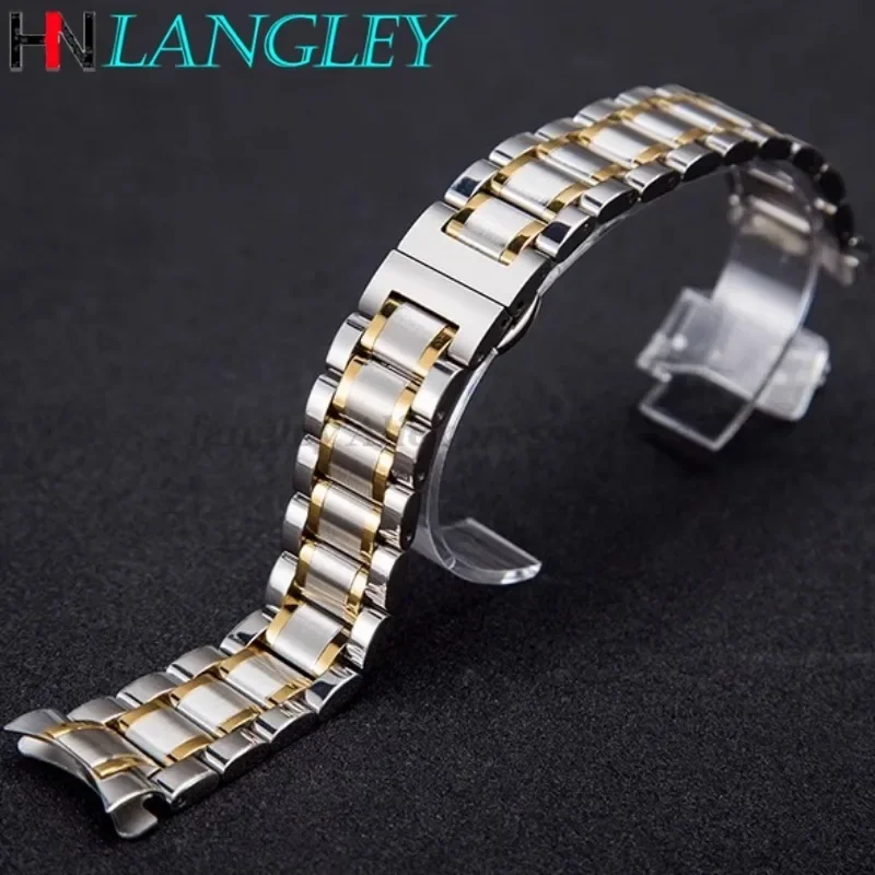Sleek Stainless Steel Universal Watch Band with Curved End and Butterfly Clasp