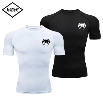 T-shirt a compressione da uomo Bodybuilding Abbigliamento sportivo Manica corta Camicie da allenamento ad asciugatura rapida Top sportivi T-shirt da palestra da corsa da uomo