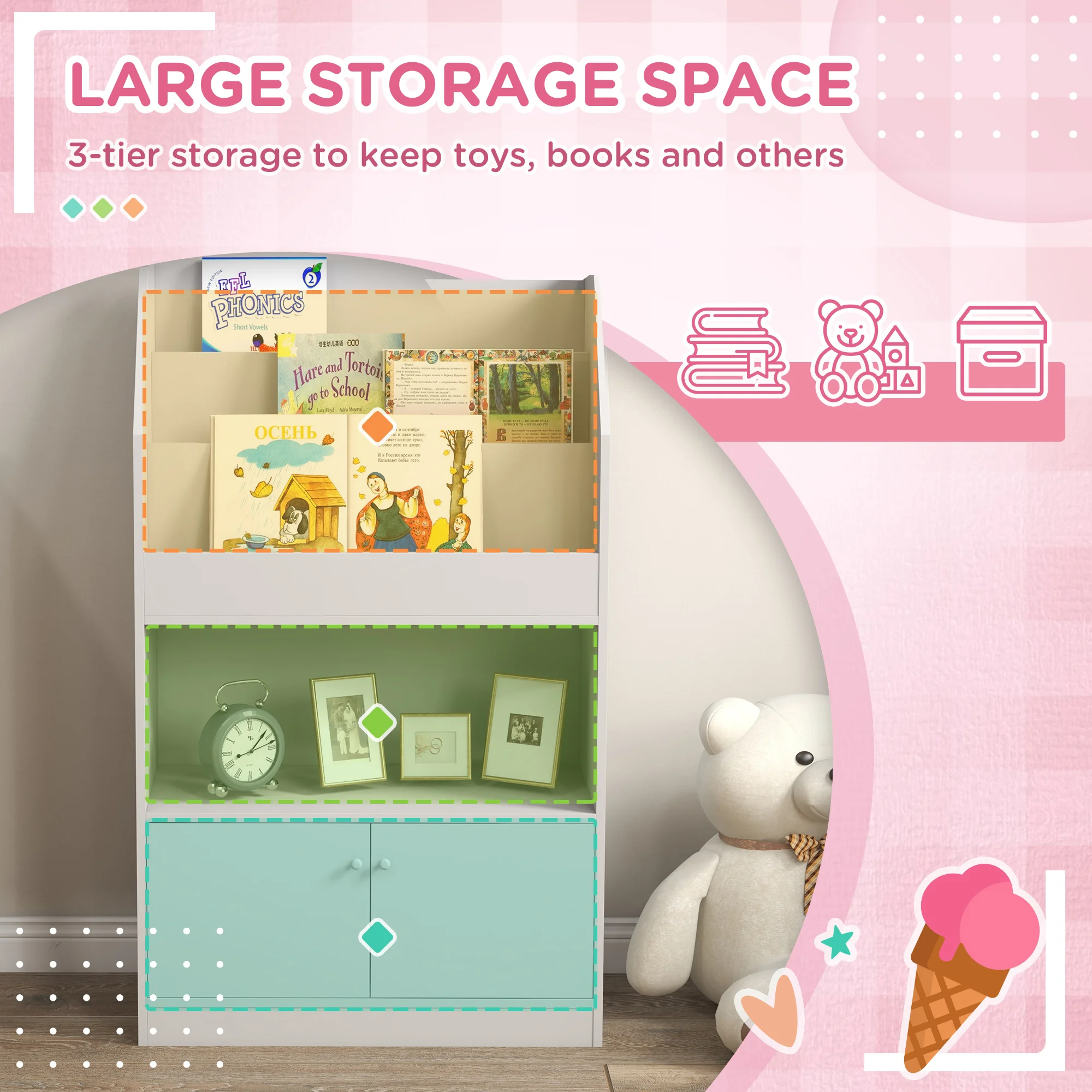 Toy Storage Cabinet, Kids Bookcase Childrens Bookshelf, Gray 4