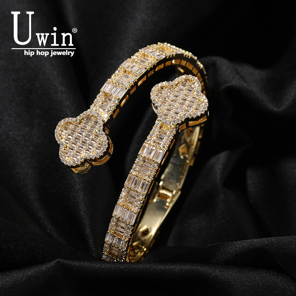 

UWIN Four Leaf Clover Staggered Bracelet Iced Out Baguettecz Cubic Zirconia Fashion Luxury Hiphop Jewelry