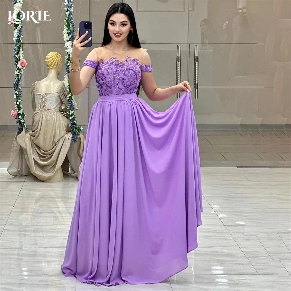 

LORIE Purple Lace Formal Evening Dresses Off Shoulder A-Line Elegant Appliques Prom Dress For Wedding Floor Length Party Gowns