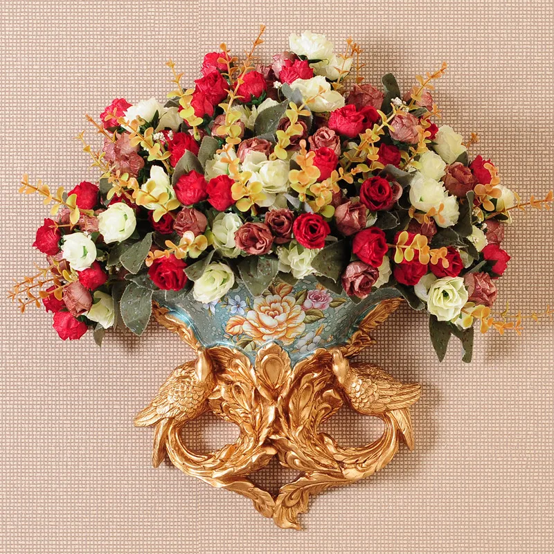 

European Resin Wall Hanging Vase Simulation Flower Arrangement Pendant Home Livingroom TV Sofa Background Wall Decoration Crafts