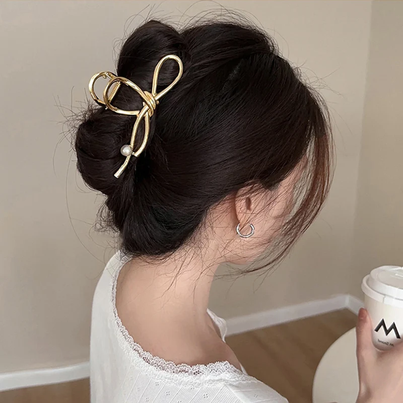 Neue exquisite Metall Perle Haar Krabben Haars pangen elegante geomertische Haar Krallen Haar griffe Hai Clip Frauen Haarschmuck für Mädchen – Detail 7