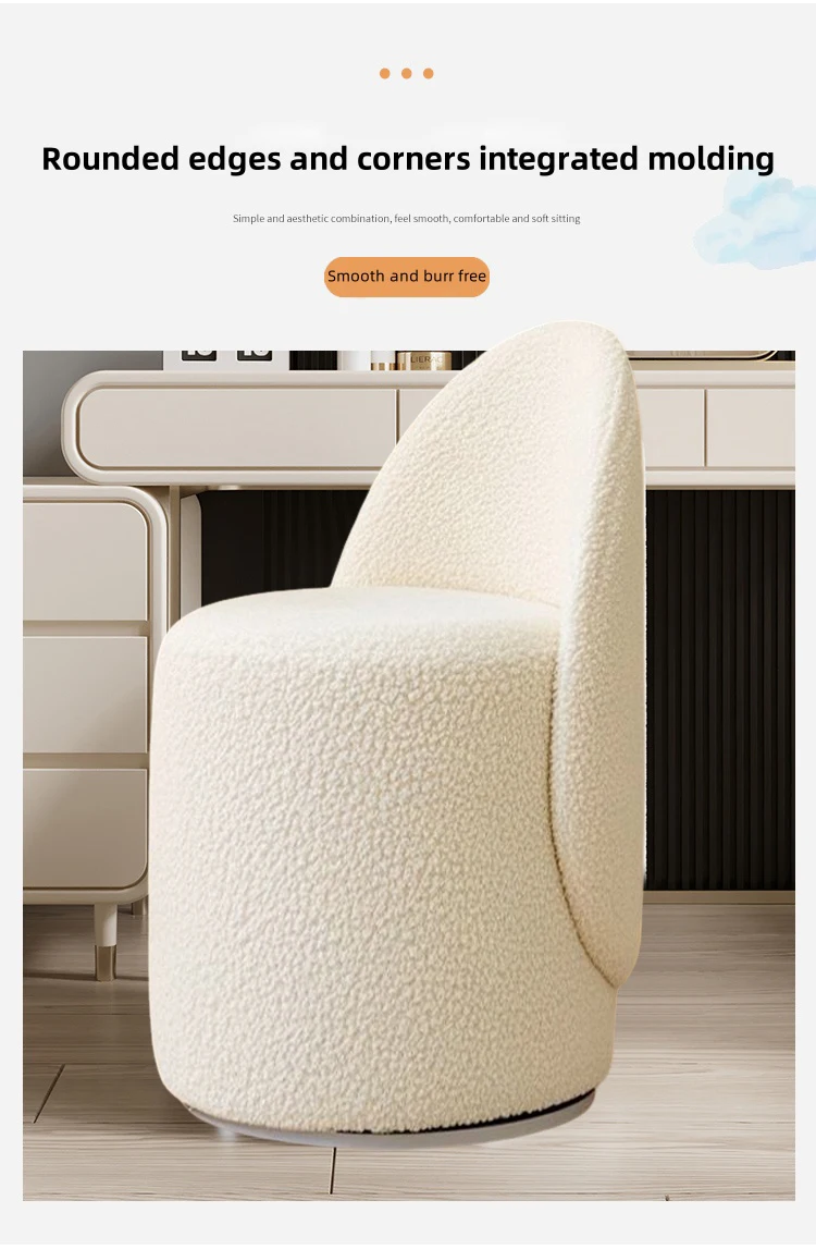 Nordischer Schminktischhocker, 360 ° Drehbarer Schminkstuhl, minimalistischer Schlafzimmer-Hocker mit Rückenlehne, Schminktisch-Hocker für Zuhause – Detail 4