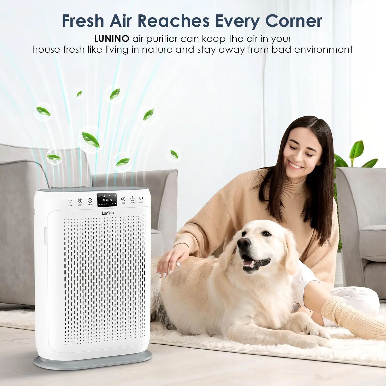 Air purifier side view with display