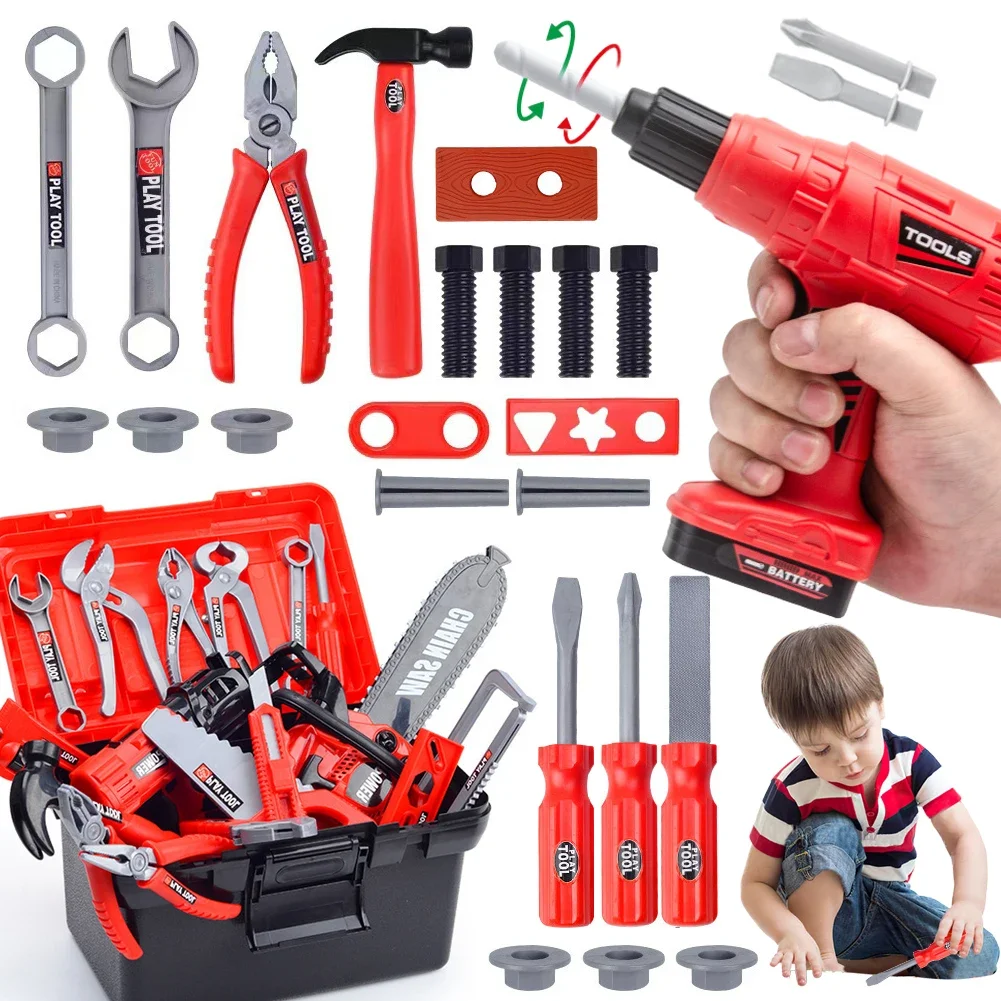 Children's Tool Set with Electric Toy Kids Drill Power Construction Toy Pretend Play Toy Tools Kit for Toddler Boys Girls Child 3