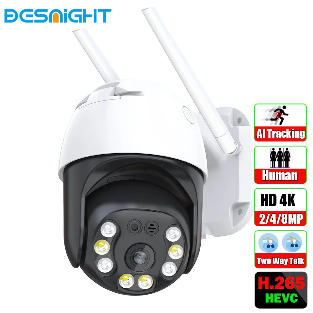 Wifi Hd 8Mp 4Mp Schermi Per Telecamere Ptz Full Color Night Vision Security Rilevamento Umano Telecamere Di Sorveglianza Con Rilevamento Audio