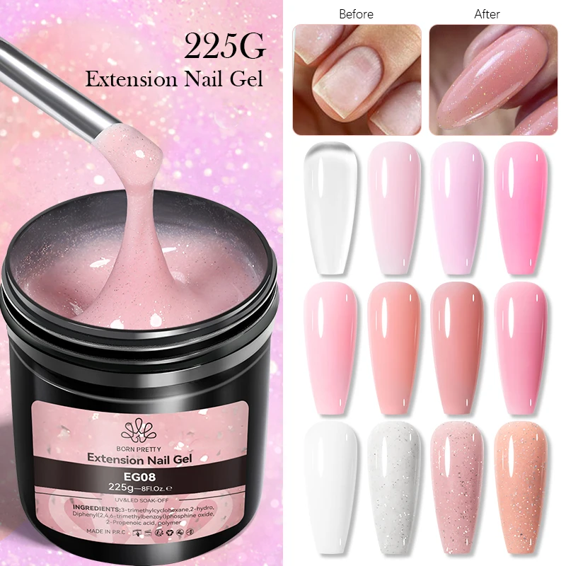 BORN PRETTY 225g Clear Non Stick Hand Solid Extension Nail Gel Polish Carving Flower Nail Art Building UV Gel Acrylic Varnish 4