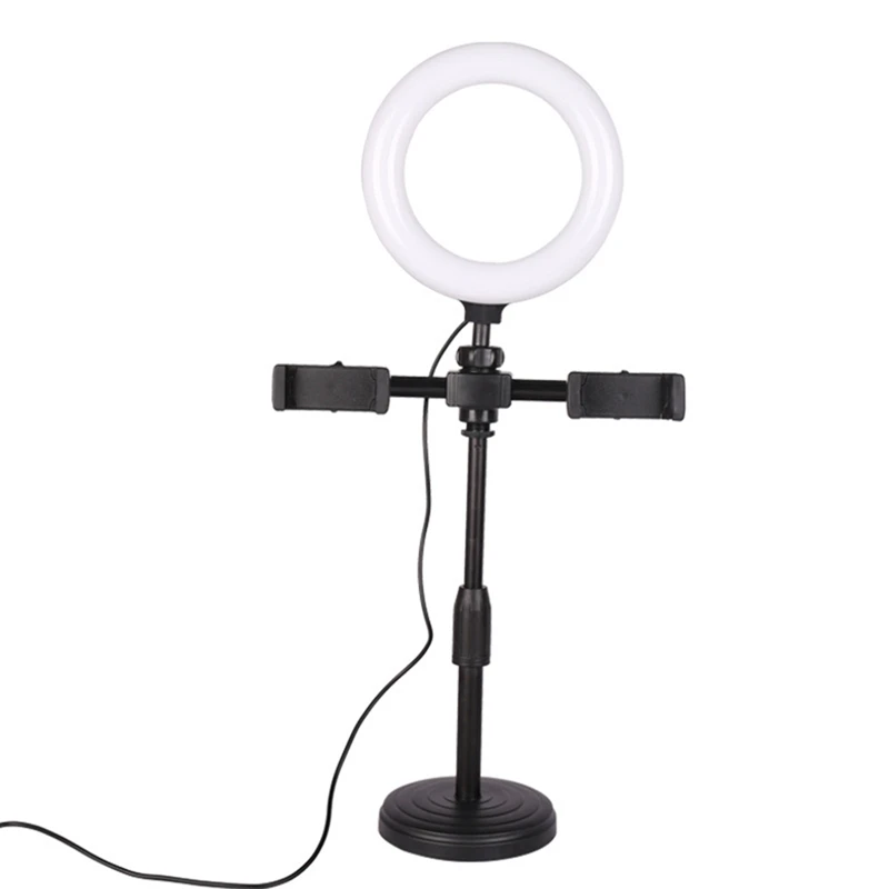 

16Cm LED Selfie Ring Light With Dual Phone Holder For Photo Studio Live Video Stream Makeup