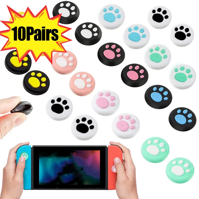 Silicone Analog Stick Caps Analog Joystick Caps 1/10Pairs for Switch/Switch Lite Controller Gamepad Thumb Stick Cat Paw Cover