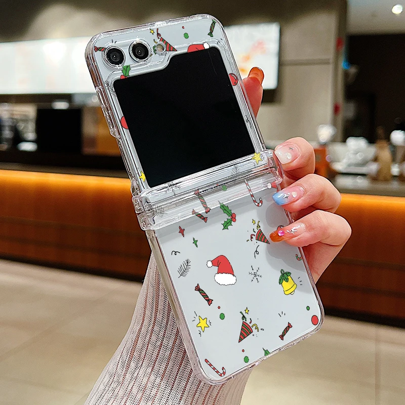 Festive Santa & Elk Design Clear Hard Folding Phone Case