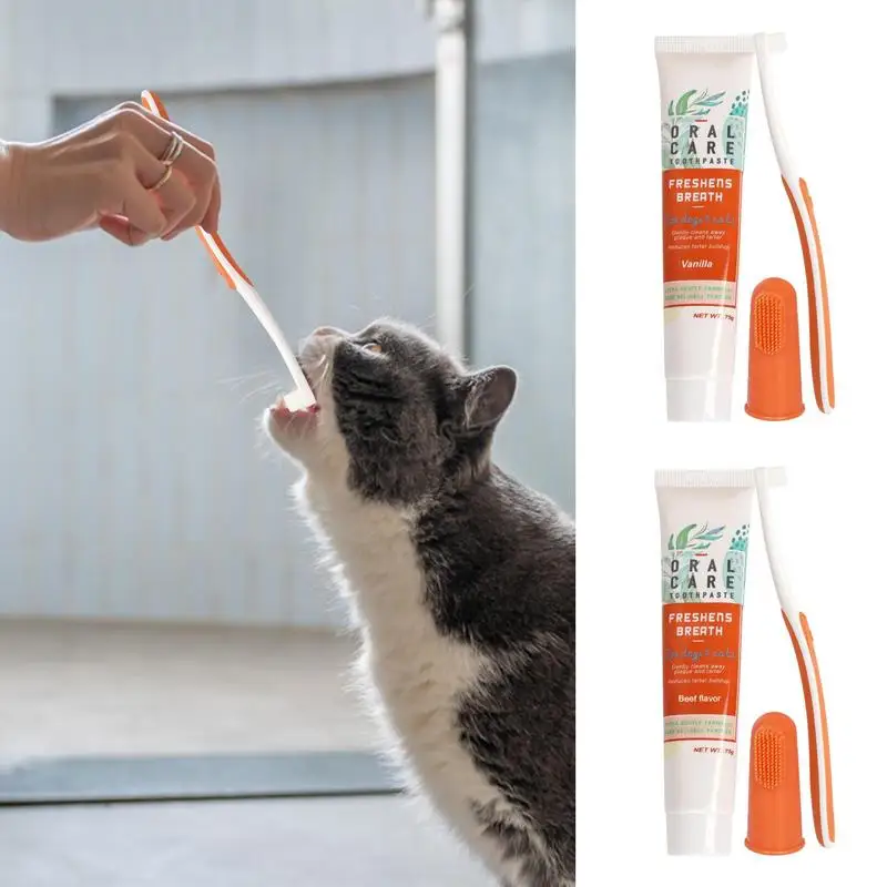 

Dog Teeth Cleaning Kit Pet Toothpaste And Toothbrush soft Toothbrush Cat Oral Care Reduce Bad Breath Cat Dog Mouth Teeth Cleaner