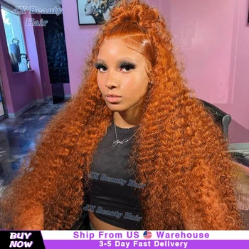 Orange Ginger #350 13X6 Lace Frontal Wigs Water Deep Wave 100% Remy Human Hair 13x4 Lace Front Wig 32inch  Pre Plucke For Women 1