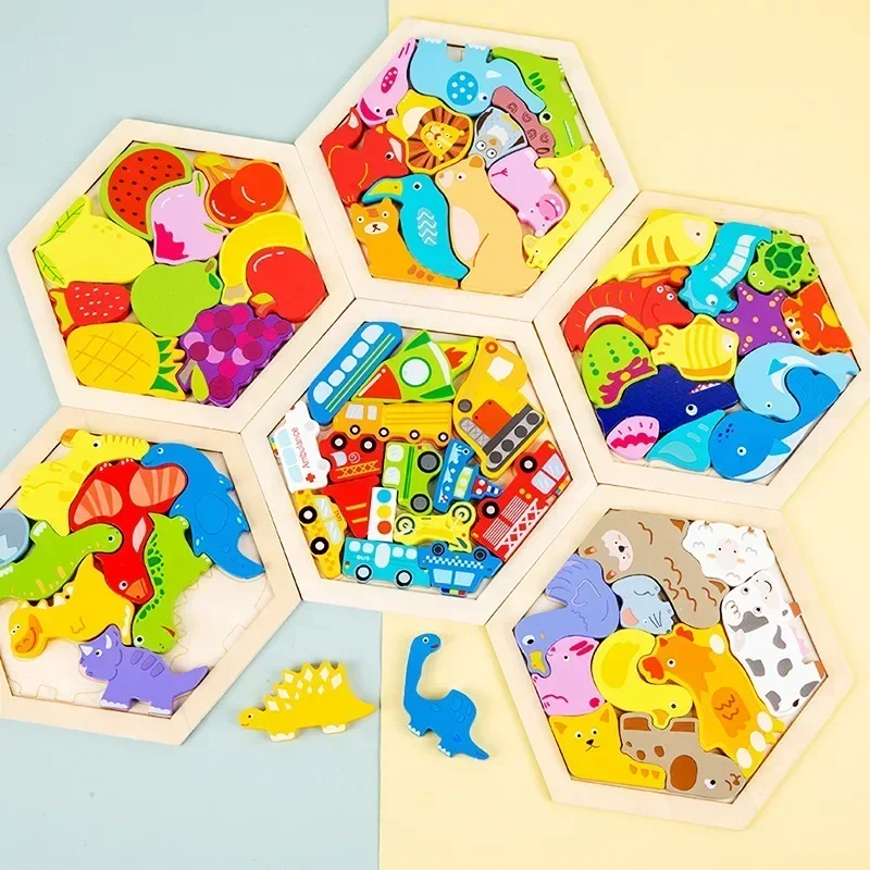 

Customized Laser Engraved Wooden Puzzles for Kids Wood Personalized LOGO Animals Fruits Food Multi-Theme Gifts