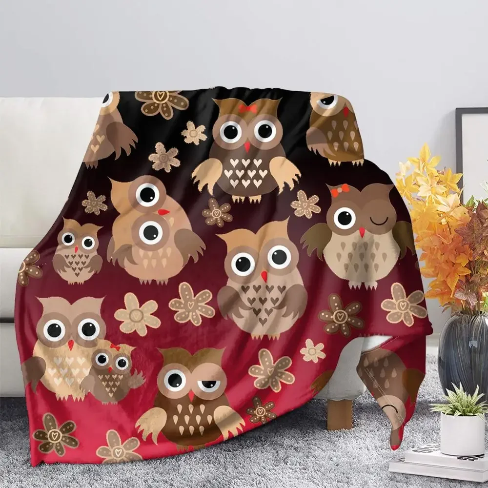 

Cute Animal Cartoon Owl Black Pattern Flannel Throw Blanket for Kids Adults Camping Gifts Soft Warm Cozy Home Sofa Bed Decor